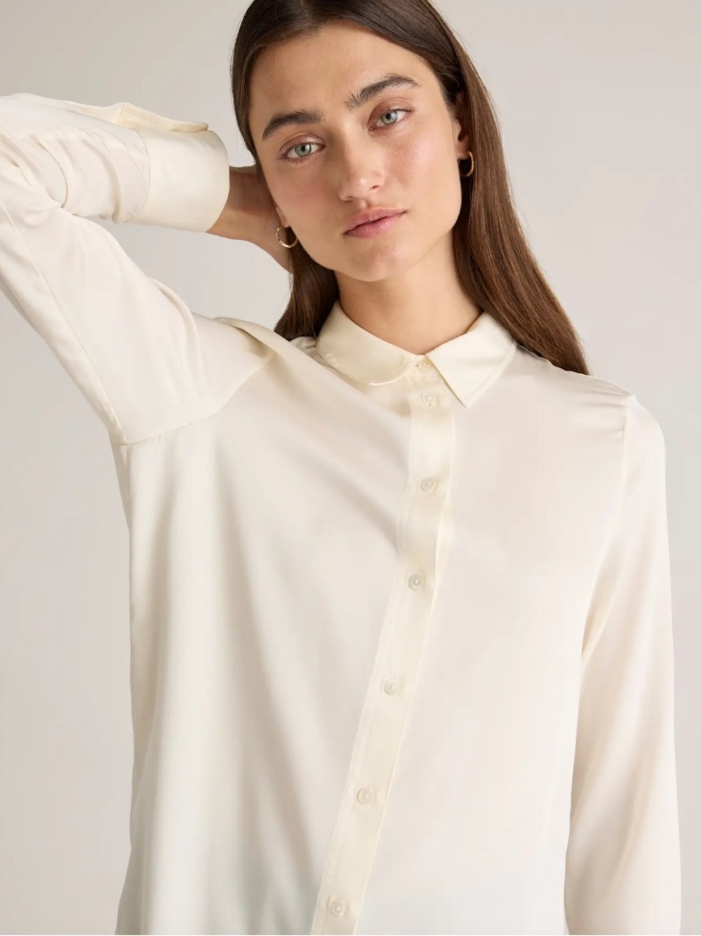 Quince Washable Stretch Silk Blouse Ivory Sz L New With Tags - Picture 14 of 15